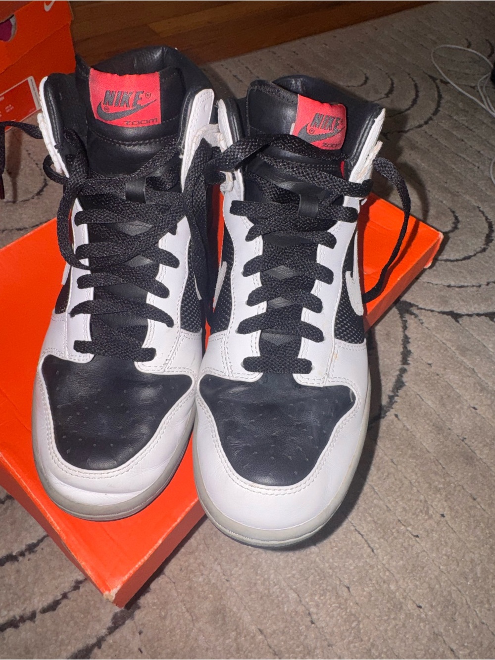 Nike High Dunk Crackle Men’s Mid-Top Sneakers in Black, White and Red Accents